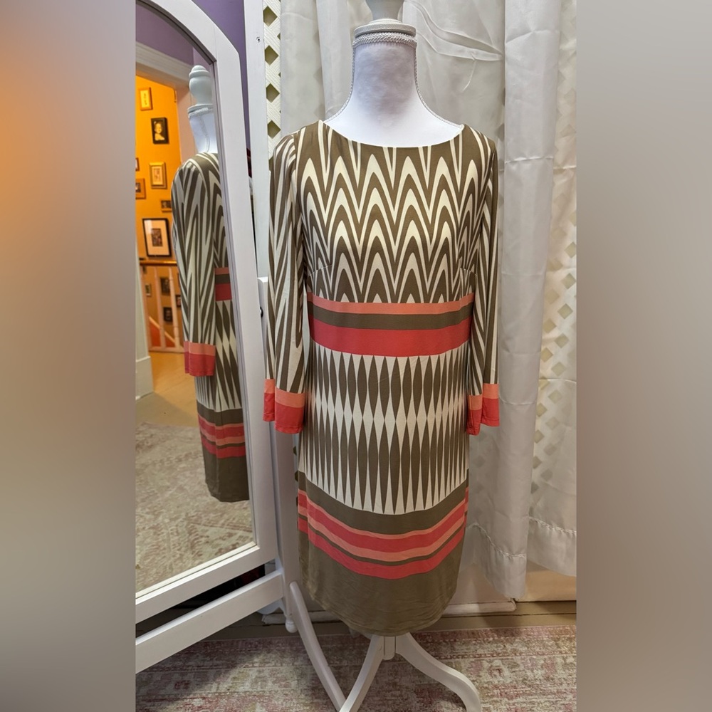 Eliza J Brown and Red Chevron Long Sleeve Dress